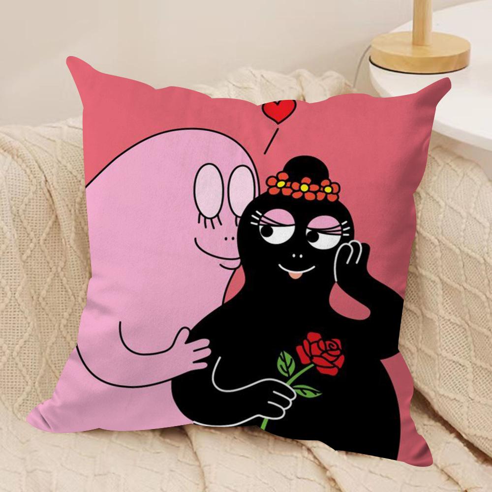 Cartoon Cute BBarbapapas Cushion Cover Silky Short Plush DoubleSided Printed Pillow Case for Sofa All Seasons Home Decor Gift
