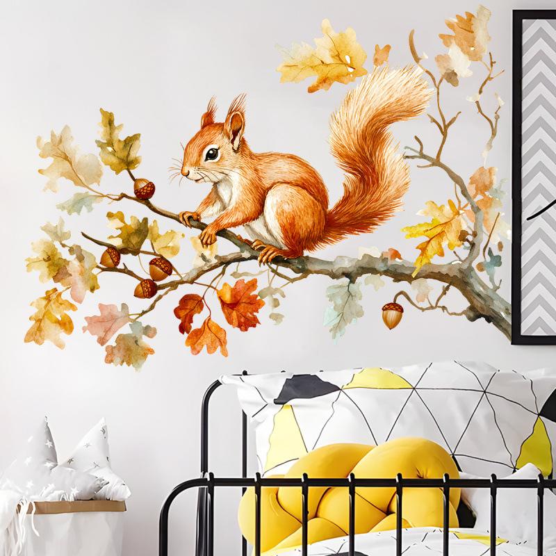 Watercolor Squirrel and Branch Wall Sticker Home Room Decor Art Decal