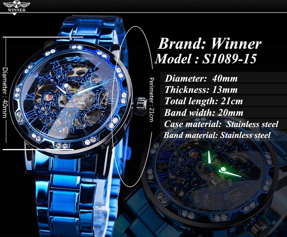 Męski Klasyczny Modny Mechaniczny Zegarek z Cyrkoniami