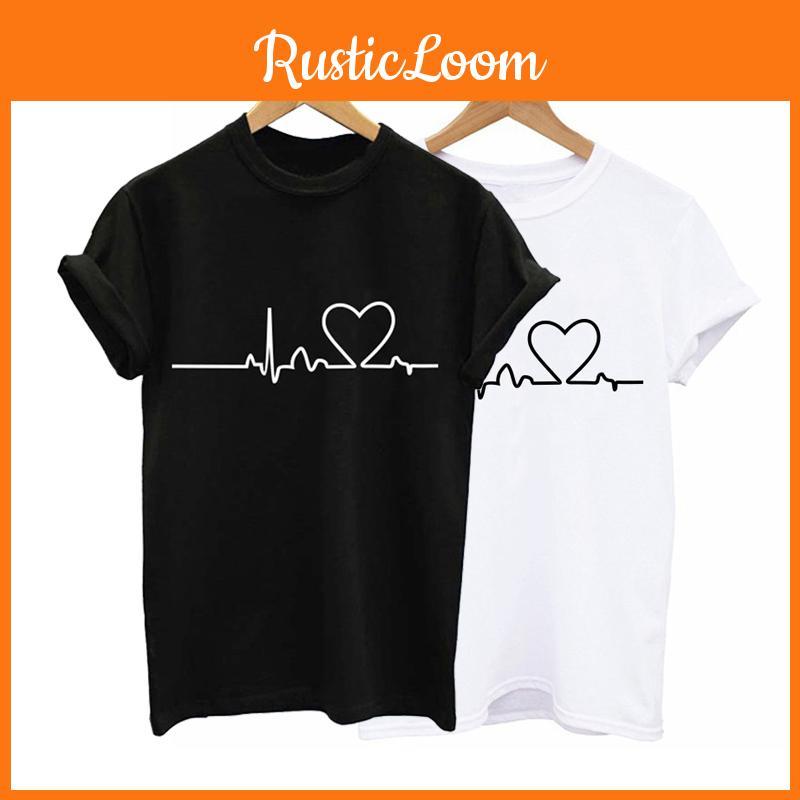 Comfortable Crew Neck Heart Print Blouse For Women In Soft Casual Fabric