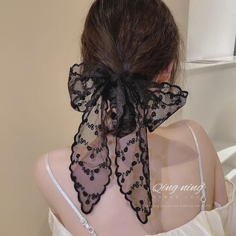 French Lace Embroidered Silk Scarf Headband - Super Fairy Sweet Hair Ribbon