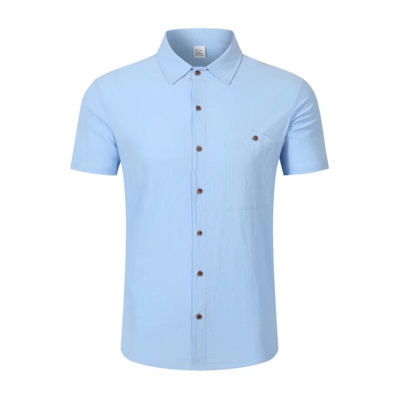 Men Short Sleeve Linen Blend Shirt With Chest Pocket Casual Summer Top
