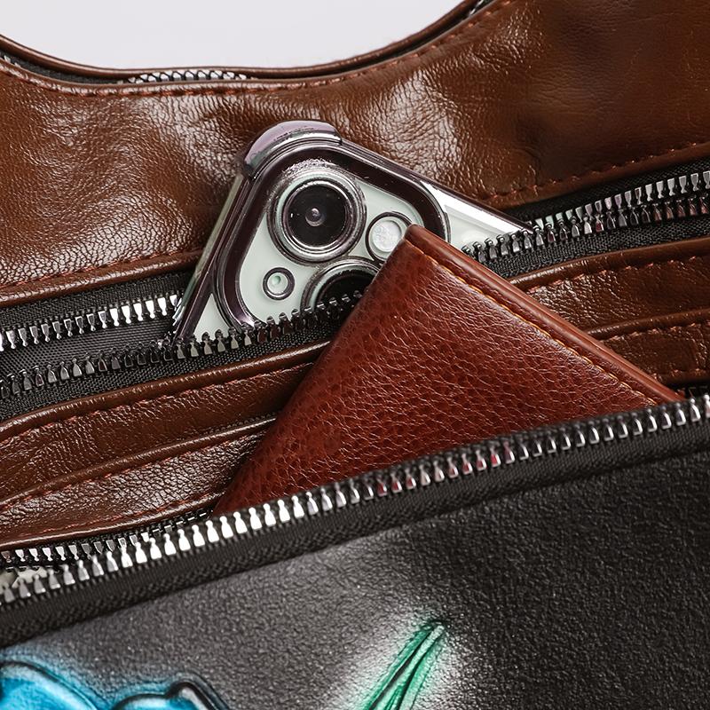 Flower Crossbody Bag Mittleren Alters Muttertasche Damen Weiches Leder Große Kapazität Umhängetasche