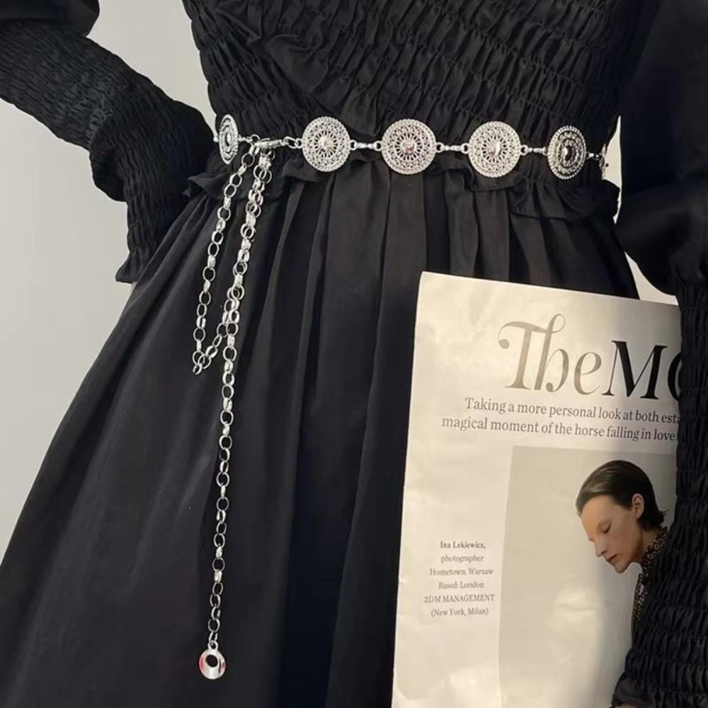 Retro Women's Waist Chain Hollow Out Design Adjustable Waist-Fitted Chain Bohemia Style High-End Feel Metal Chain Belt