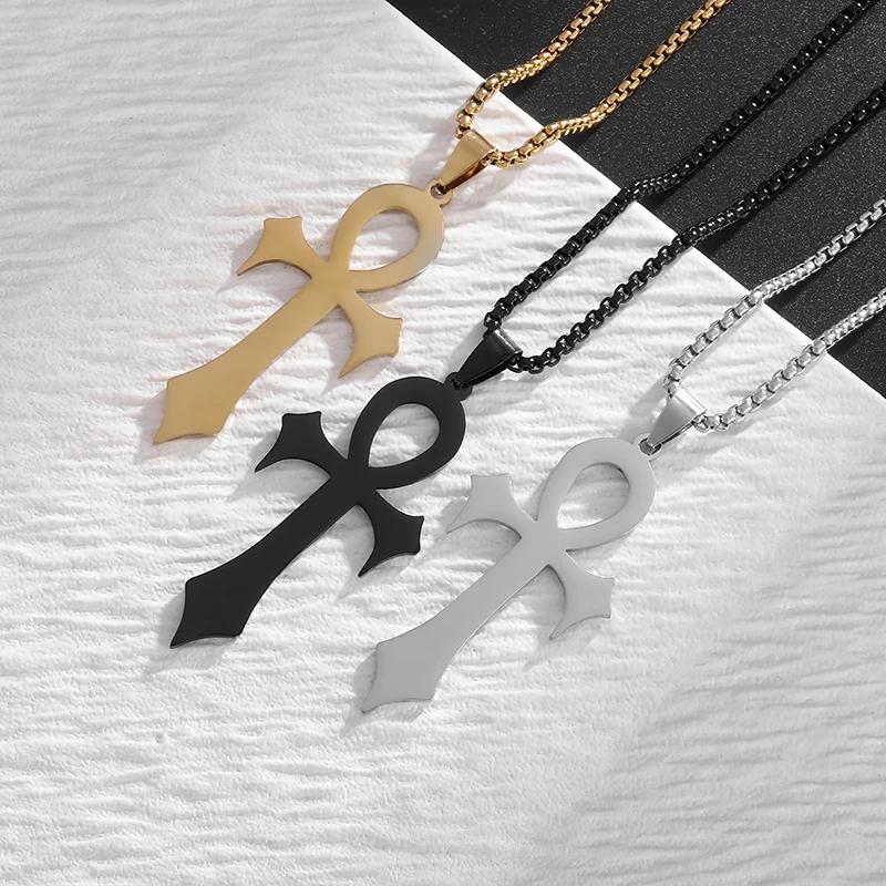 Retro Vintage Necklace Pendant Amulet Talisman Ankh Cross Men Women Stainless Steel Egypt Egyptian Key Life Religious Jewelry Gift
