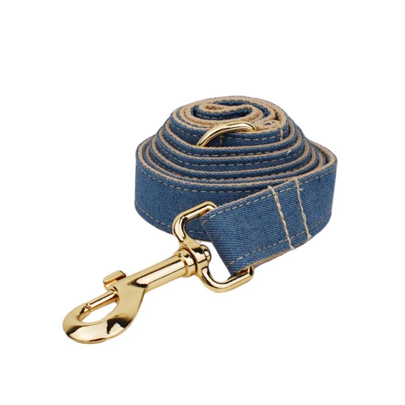Nude Denim Dog Collar with Engravable Leash XS