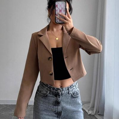 Blazers mode printemps automne Veste courte pour femmes, harajuku unie polyvalente ample fine manteaux, Veste courte à boutonnage simple costume top femme