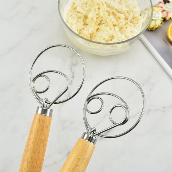 Dansk deigvisp med eikehåndtak Rustfritt stål Melmikser Egg Krem Miksepinner Mel Kake Rørepinne Kjøkken Bakeverktøy