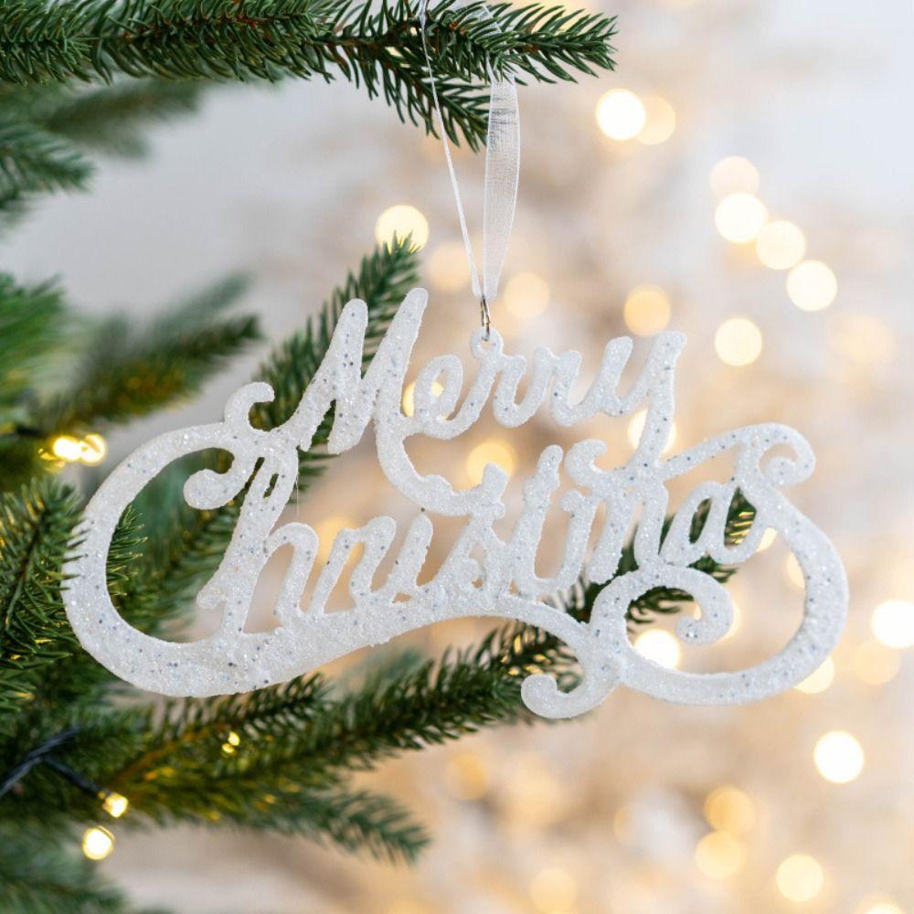 Plastic Glitter Merry Christmas Sign Sequins Christmas Tree Decoration Holiday Party Decoration