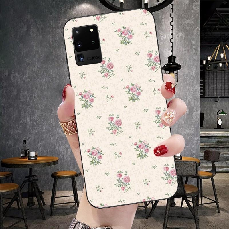 Kryt na telefon s motivem vintage květin pro Samsung Galaxy S6 S7 S8 S9 S10 S21 S22 Plus, ultra měkký, černý