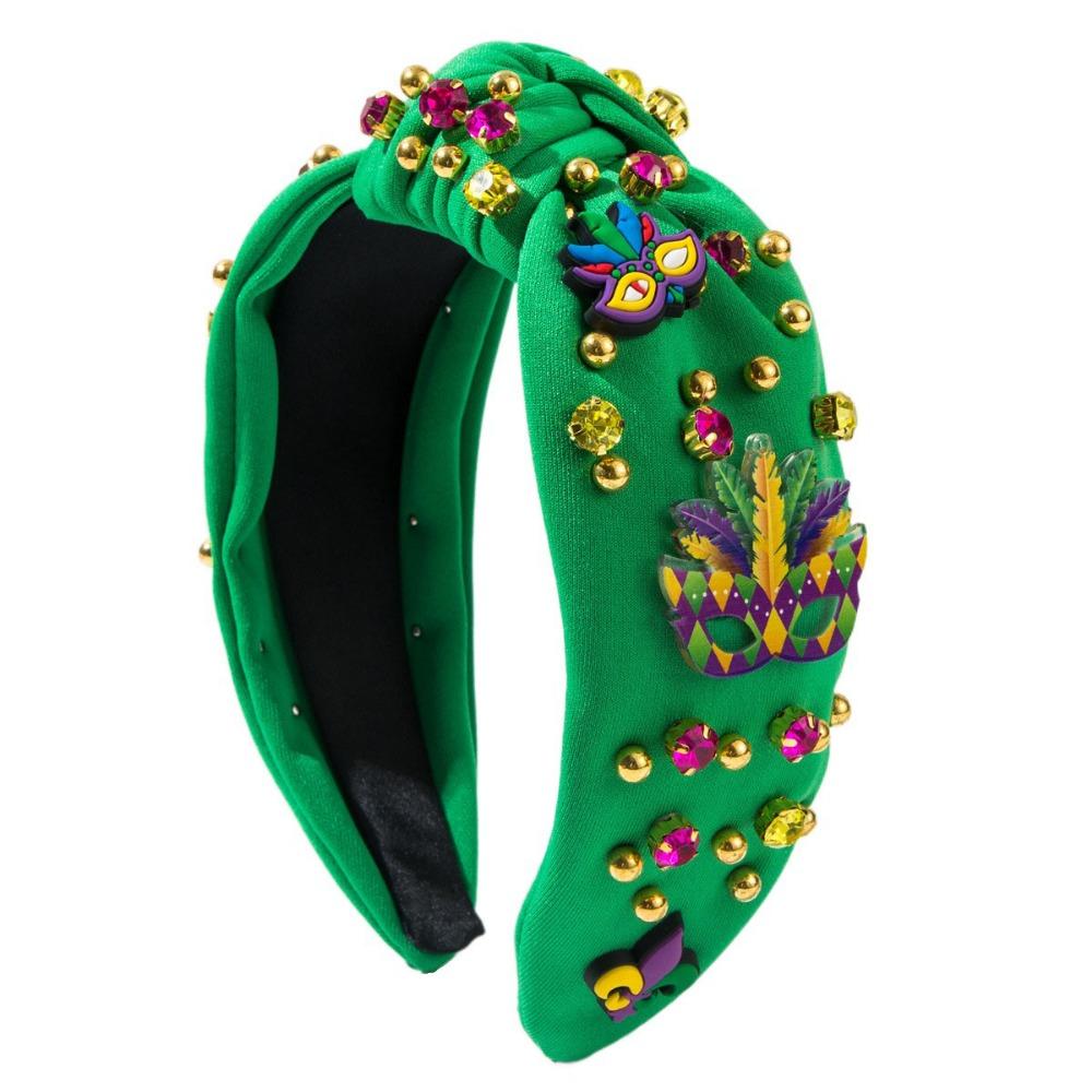 

Креативный карнавальный ободок для волос с инкрустацией из бусин, ободок для волос Марди Гра для вечеринки, головной убор, аксессуары для волос зелёный