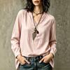 Women's Color Linen Long Sleeve Blouse Casual Versatile Top for Commute