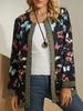 Women's Crew Neck Long Sleeve Cardigan Oversized Vintage Ethnic Print Plus Size Open Front Jacket Casual Outerwear