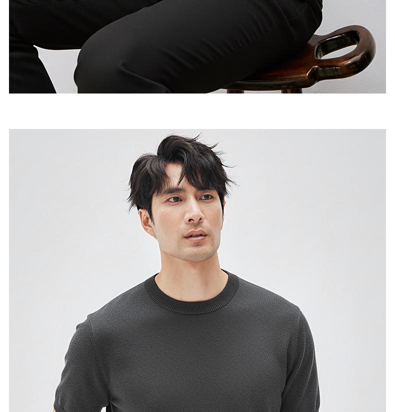 Warm Wool & Modal Men's Short Sleeve Sweater - Light Luxury Round Neck Knitwear for Spring and Autumn Commute
