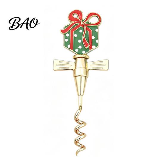 Novelty Wine Bottle Opener Zinc Alloy Christmas Opener, Enamel Hat/Gift/Bear/Dachshund Design, Ergonomic Double Wing Handle Corkscrew, Decorative Cork