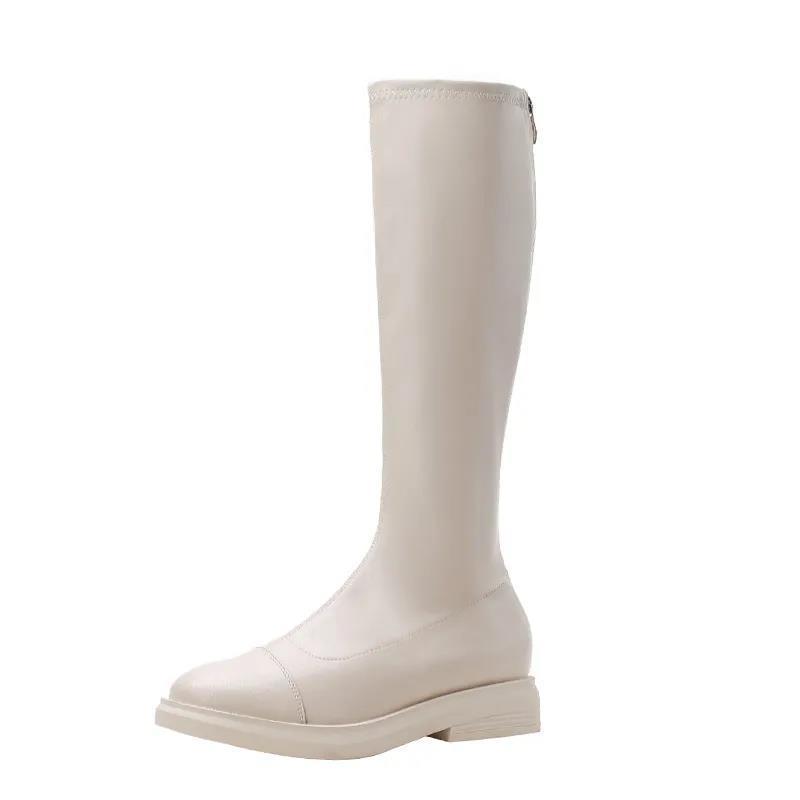 Martin Boots Women's 21 Autumn and Winter New Soft Leather British Style Knight Boots Long High Boots Fashionable and Thin But Knee Boots