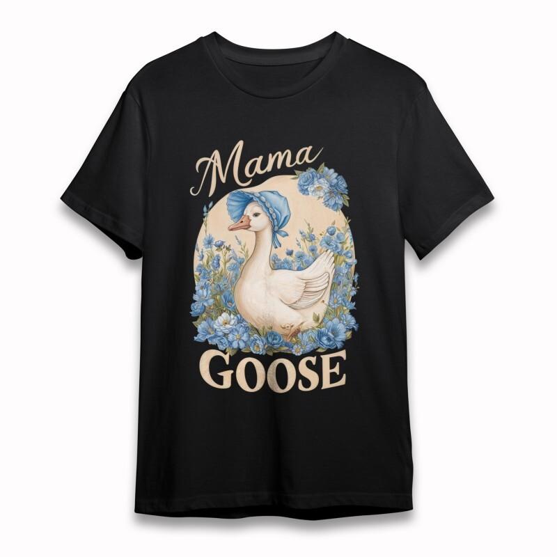 Women's T-shirt With Mama Goose Graphic Unisex Black Cotton Oversize Cotton Tee