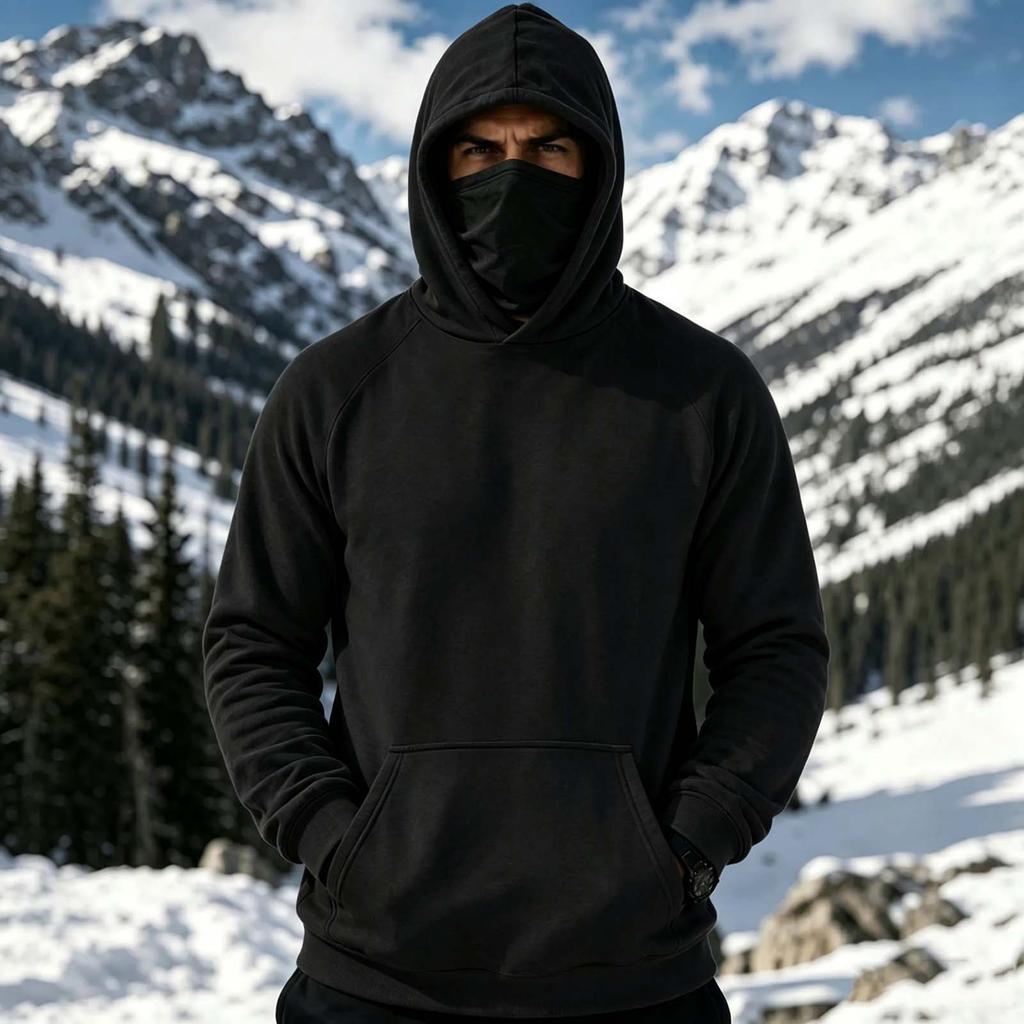 Men's Hooded Pullover Sweatshirt with Face Long Sleeve Casual Top