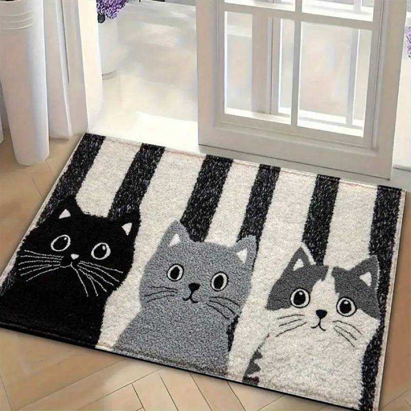 Striped Cartoon Cat Rug, Bedroom Living Room Outdoor Mat, Non-Slip Rug Home Decor Doormat Room Carpet