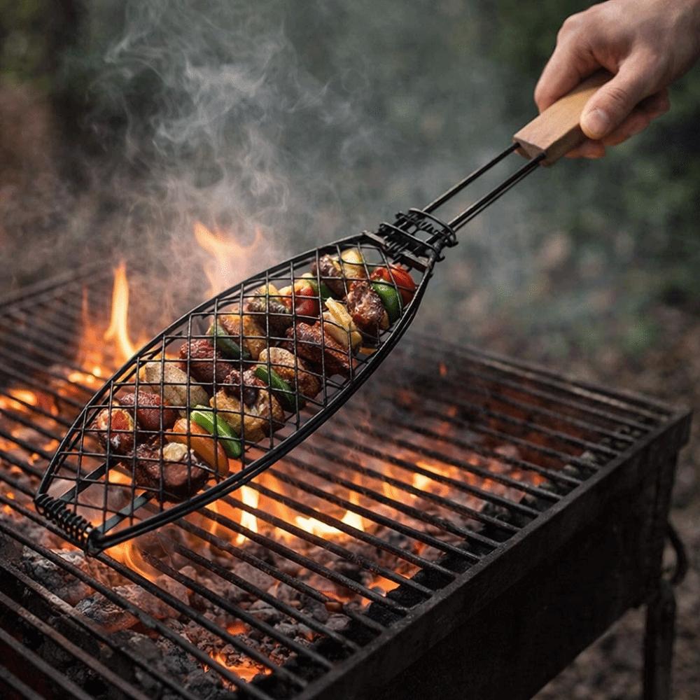Klappgriff Grillkorb Antihaft Edelstahl Fischgrillzange Galvanik Hitzeschutz Grillgitter