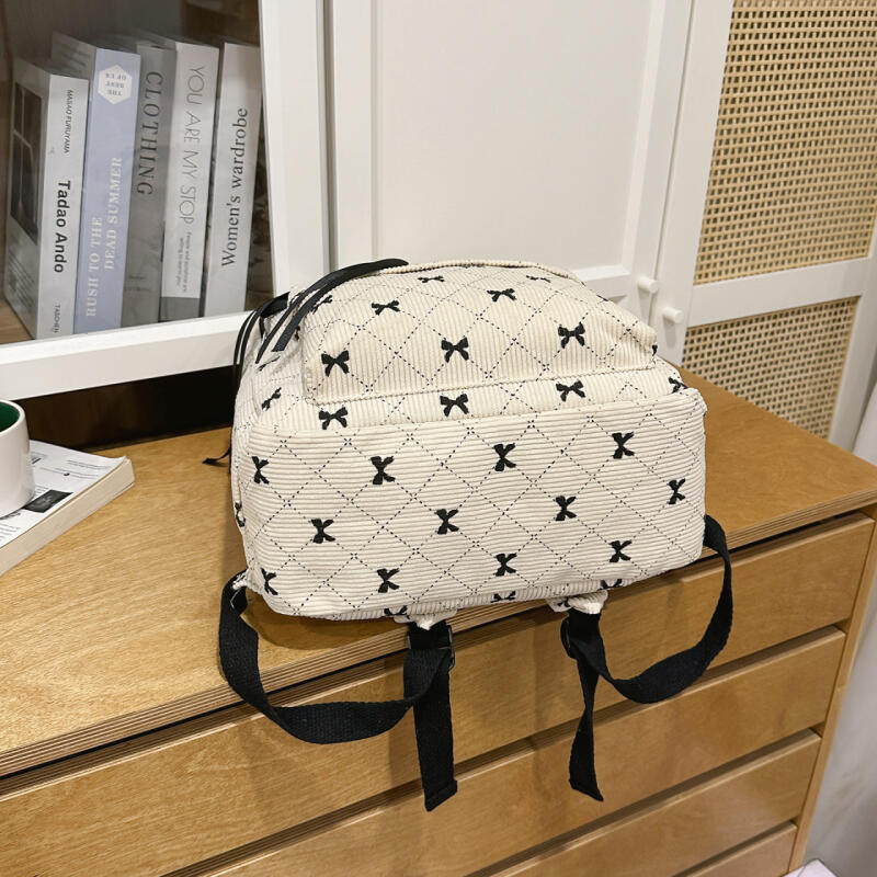Bow Check Bag Women's Backpack Corduroy Backpack