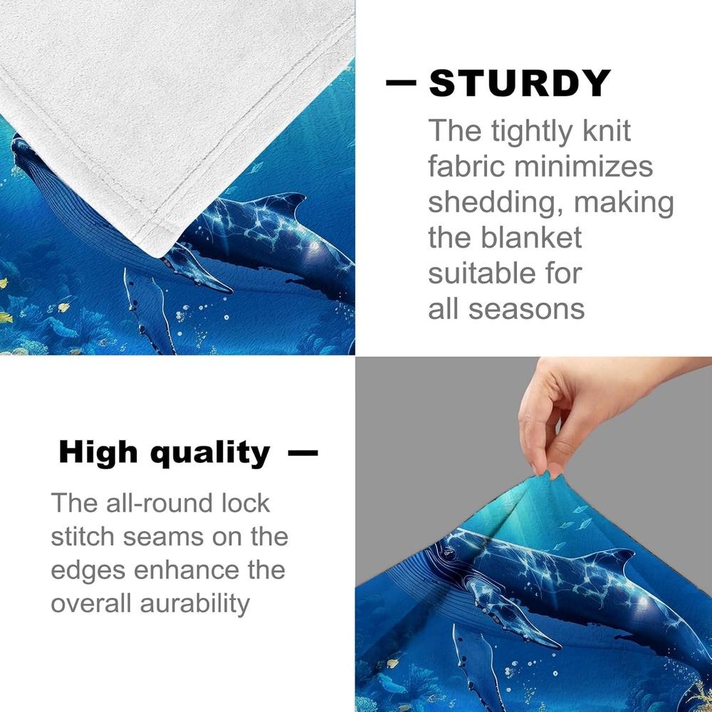 Ocean Animal Whale Shark Blanket Plush Flannel Throw with Whale & Marine Life Design, All-Season Soft Warm Beds