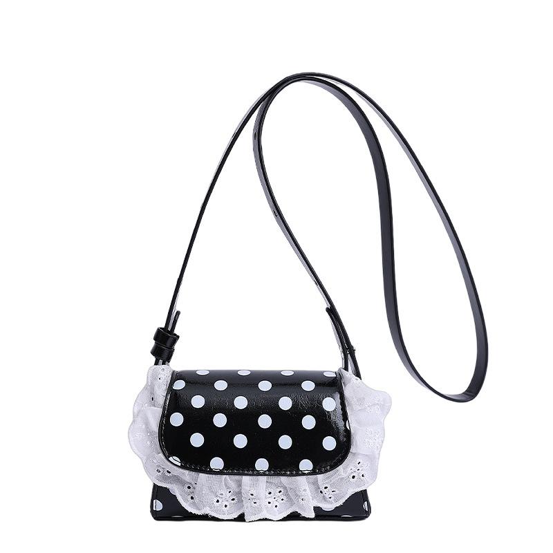 Mini Small Bag Women's 2025 New Trendy Lace Shoulder Bag Premium Polka Dot Messenger Bag Small Square Bag