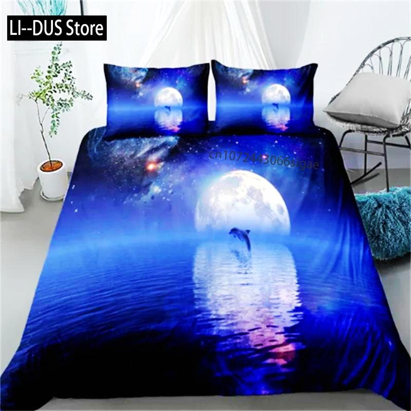 Hot Dolphin Bedding Sets Anime Sea HD Dolphin Bedspread For Teens Girls Fashion Twin Single Queen King Full Size Duvet Cover