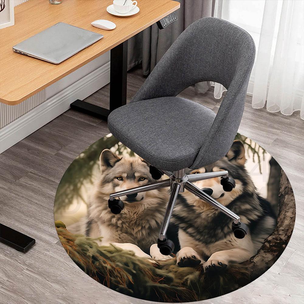 

1pc wolf forest Round Chair mat Area Rug - Non-Slip, Floor Mat for Office, Bedroom, and Indoor Decor -1002241 80cm by 80cm