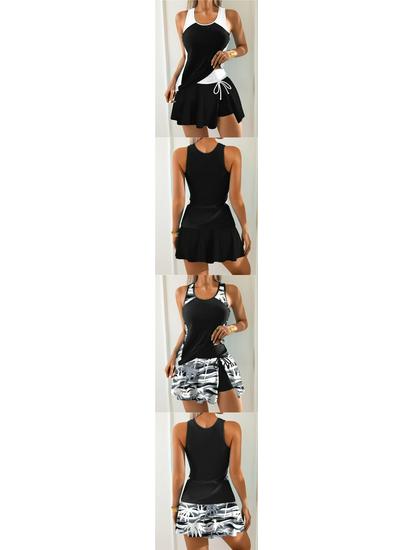 European American Tan 2025 Printed Bikini & Boxer Brief Skirt Swimsuit - Conservative Beach Vacation Style