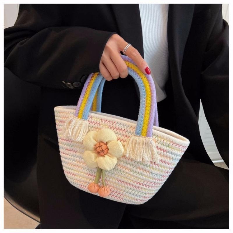 Sunflower Cotton Rope Handbag, Cloud Rainbow Design – Perfect for Birthdays & Parties.
