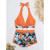 Fashion Printed Swimsuit Women Spliced Lace Up Sporty Surfing Bikini Set Bathing Suit Beachwear Swimwear Female Swimming Suits