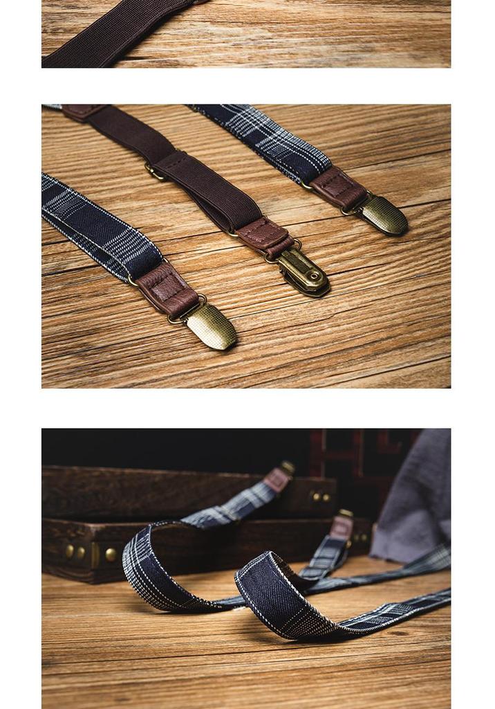 Retro Plaid Y-Shape Suspenders with Strong Three-Jaw Clips for Adults
