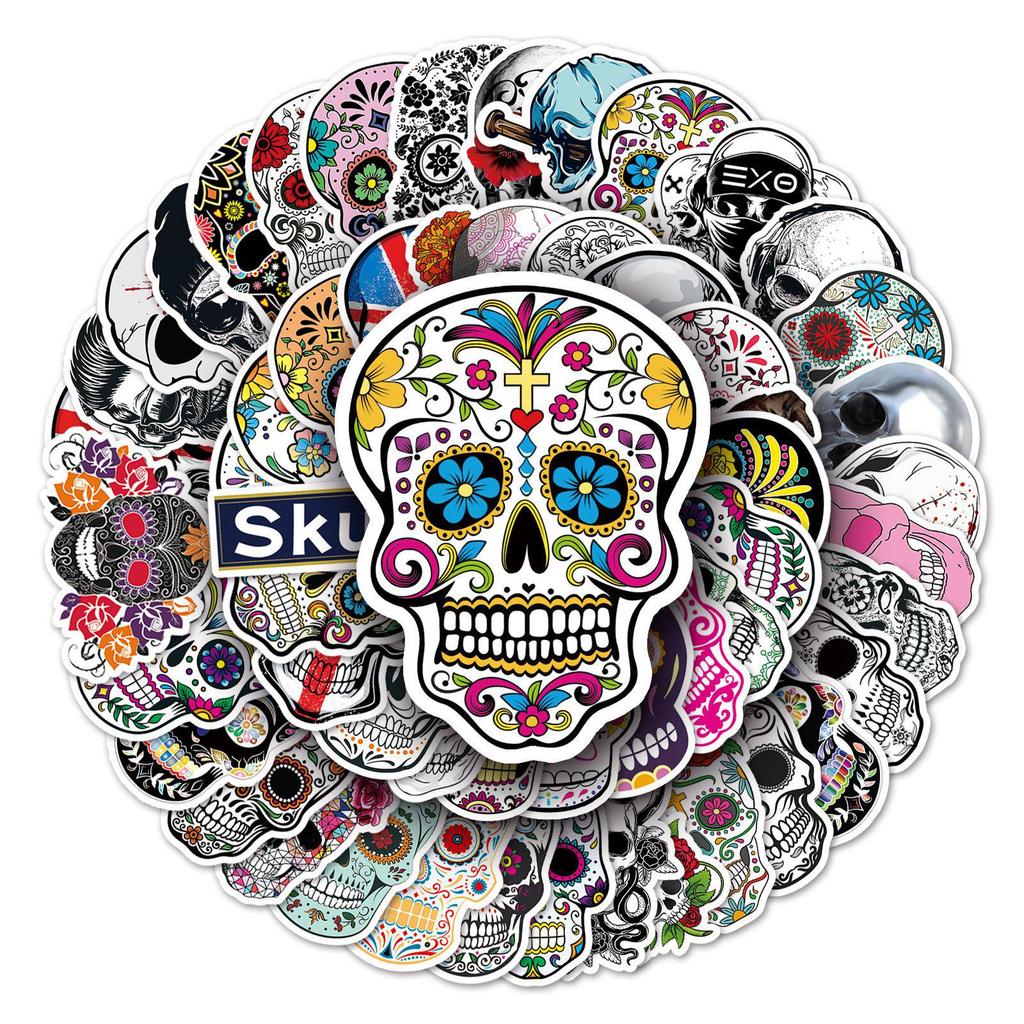 50 Totenkopf-Aufkleber: Horror DIY für Koffer, Handyhülle, Notizbuch, Halloween-Dekoration, Wasserdicht