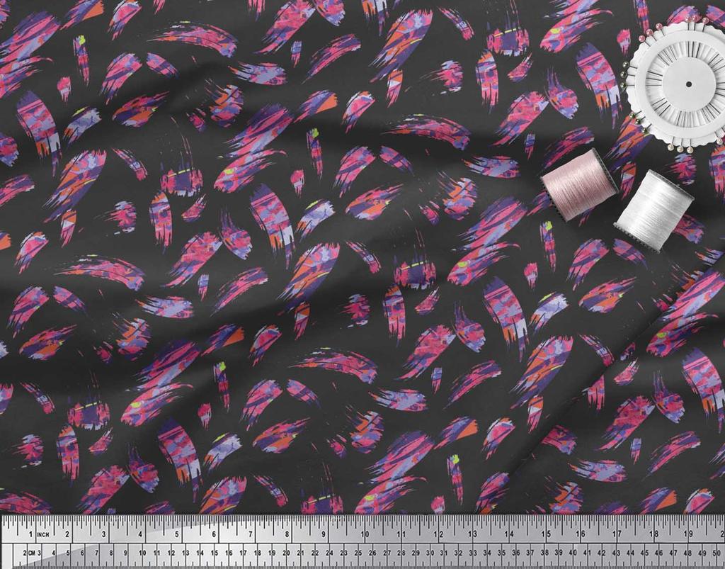 Soimoi Japan Crepe Satin Fabric Brush Stroke Abstract Print Fabric by Metre 42 Inch