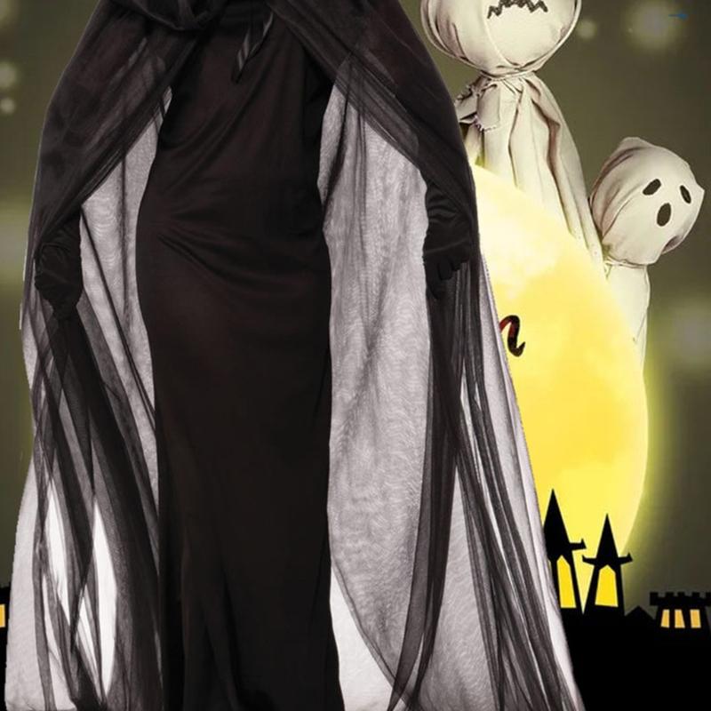 Halloween Cosplay Costumes Death Hell Witch Devil for Vampire Uniform Black Long Dress Glove Cloak Party Carnival Masque