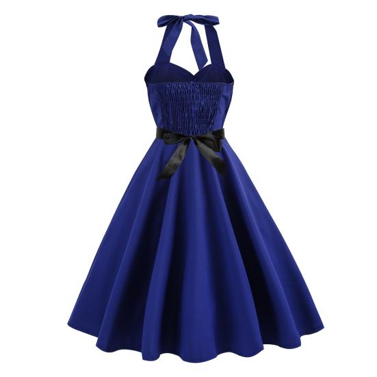Vestido de noite feminino com cadarço, decote halter, linha A, grande, costas nuas, ombro de fora, sem mangas, cor sólida, retrô, coquetel, festa, casamento, vestido midi