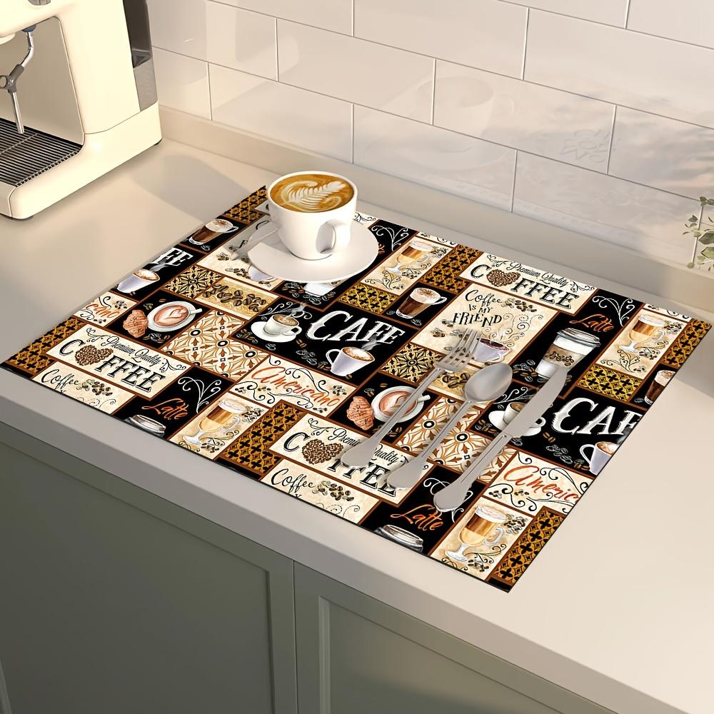 1 Stück Boho Chic Kaffee-Trockenmatte aus Gummi, Geschirr für Cafés, Küchenteppich, Geschirr, langlebig, Kieselalgen-Schlamm, Tischset, Haustier-Kaffeegeschirr-Matte