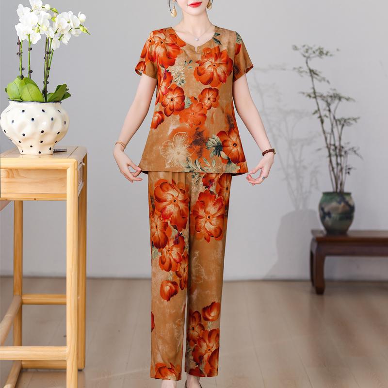 Plus Size Sommer-elegante Hosen-Sets für Frauen, Vintage-Druck, 2-teiliges Set, Damen-Outfit