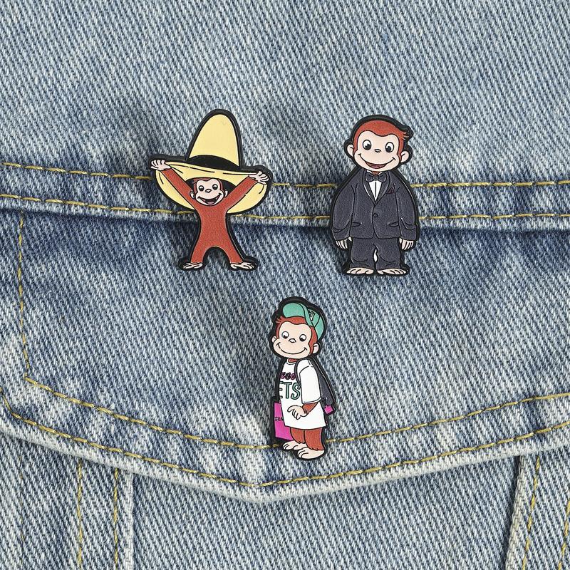 Classical Red Monkey Enamel Pins Set Funny Trendy Animal Brooches Quirky Lapel Badges Cool Humorous Gift For Teens