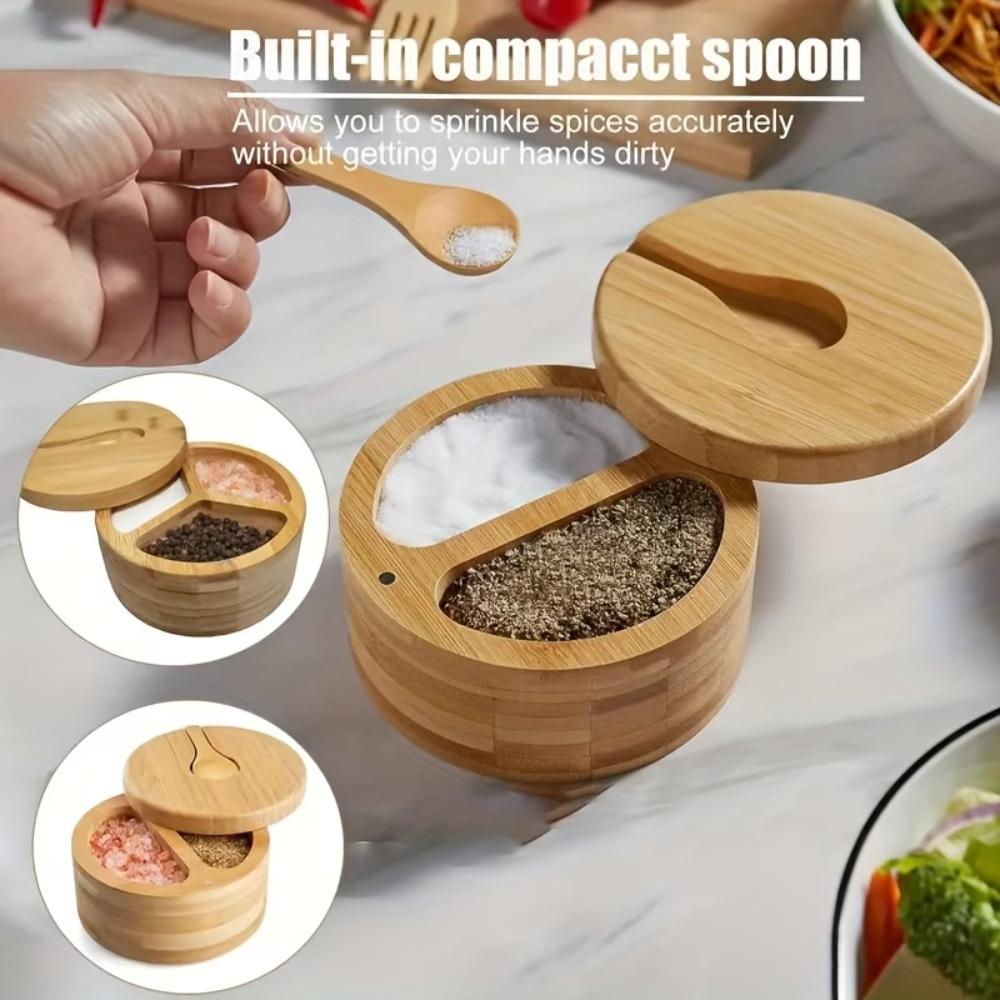 Multifunctional Bamboo Condiment Container 3-Compartment Seasoning Tank Condiment Display