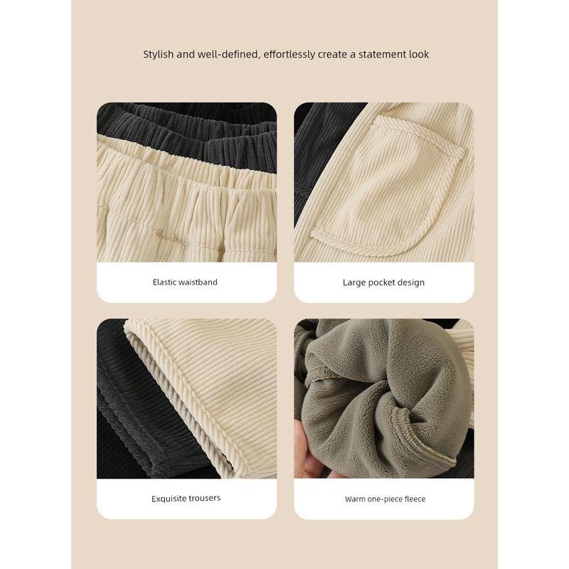 Right European Style Boys' Pants with Fleece Lining, Autumn and Winter Corduroy Thickened Boys' Sweatpants, Children's Winter Clothing