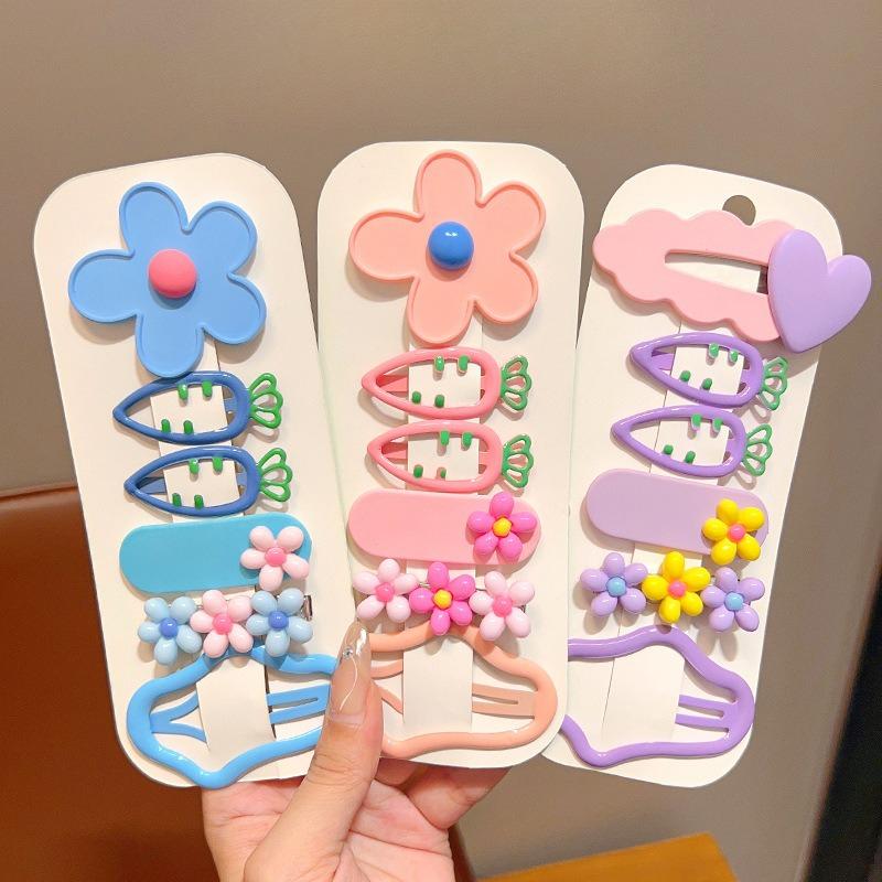 6Pcs/Set Colorful Flower Hair Clips Korean Cloud Cute Cartoon Girls Hairpins Sweet Baby BB Clip Barrettes Kids Hair Accessories