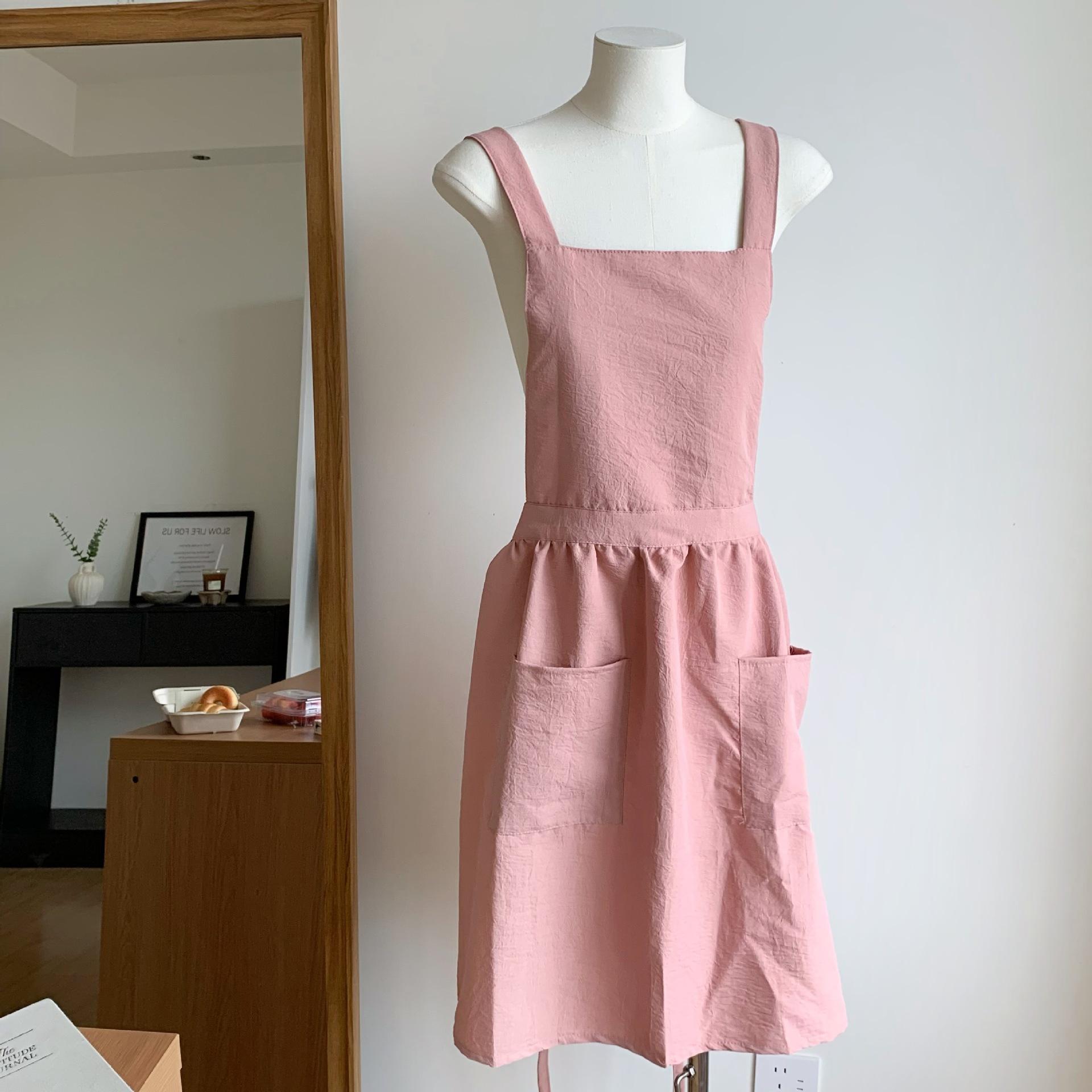 

Korean Style Ins Retro Apron Kitchen Dessert Shop Work Clothes High-looking Home Manicure Coffee Shop Universal Apron рожевий