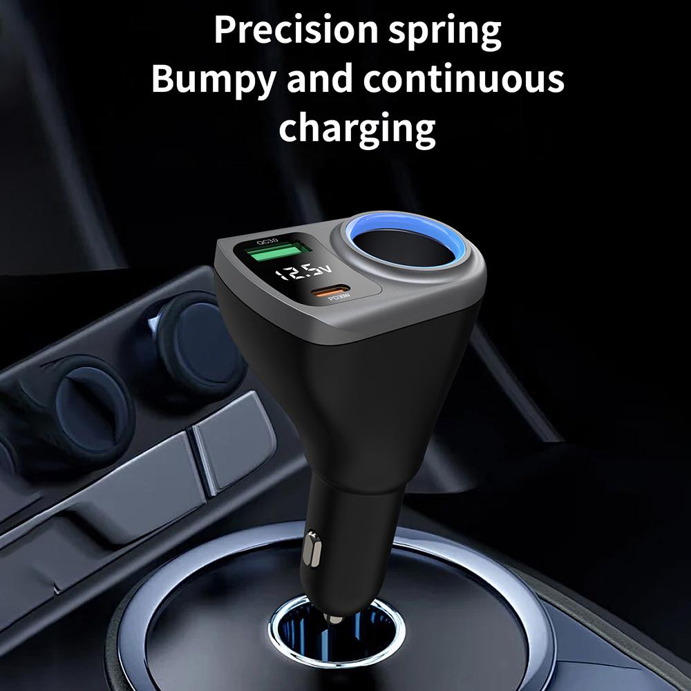 K29 Car Charger Adapter Fast Charging Digital Display 3 In 1 Cigarette Lighter Socket Splitter Charger