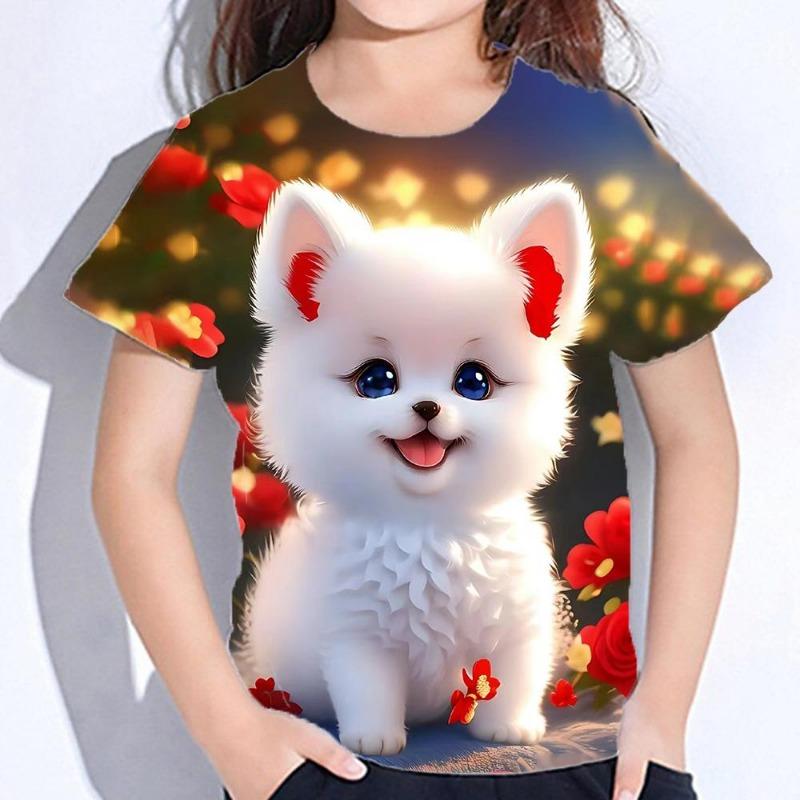 Kawaii Cartoon Animal Cat Kids Adult Printed T-shirt Summer Women's and Men's Casual Outdoor Girl and Boy Short Sleeve Tees Top