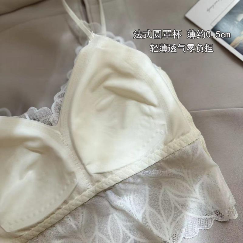 Sexy lace suspender bra inner and outer wear one-piece fixed cup gathering rear cross backless underwear women