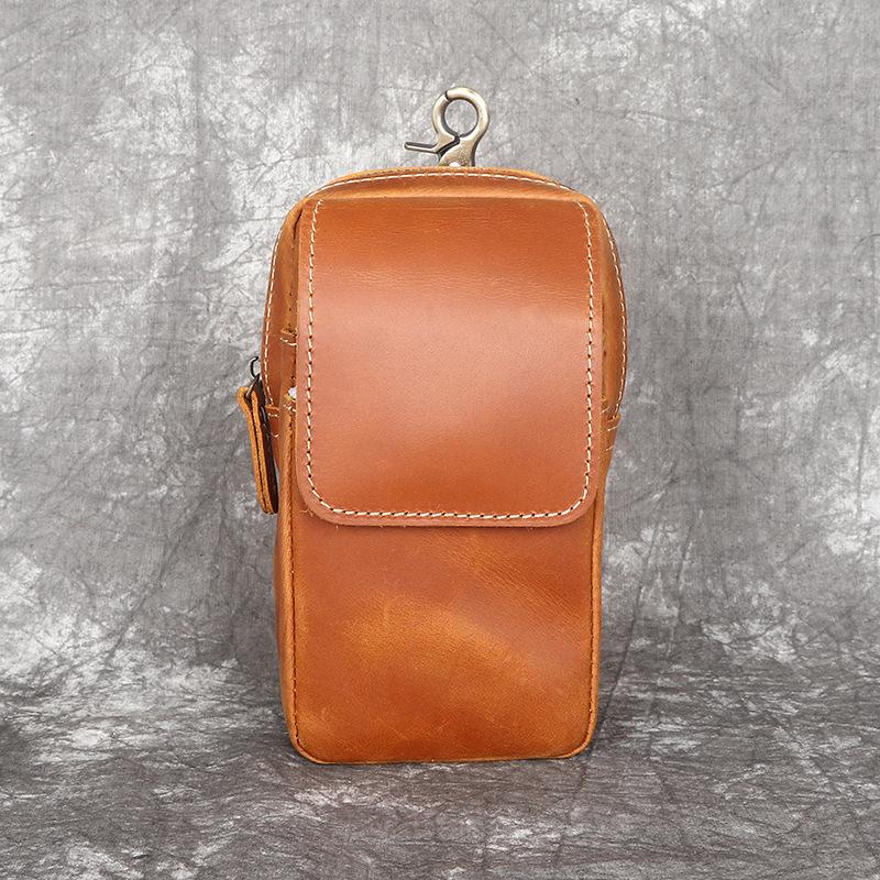 Men s Leather Waist Bag Vertical 6.5-inch Mobile Phone Waist Bag with Belt, Pants Waist Hanging Bag
