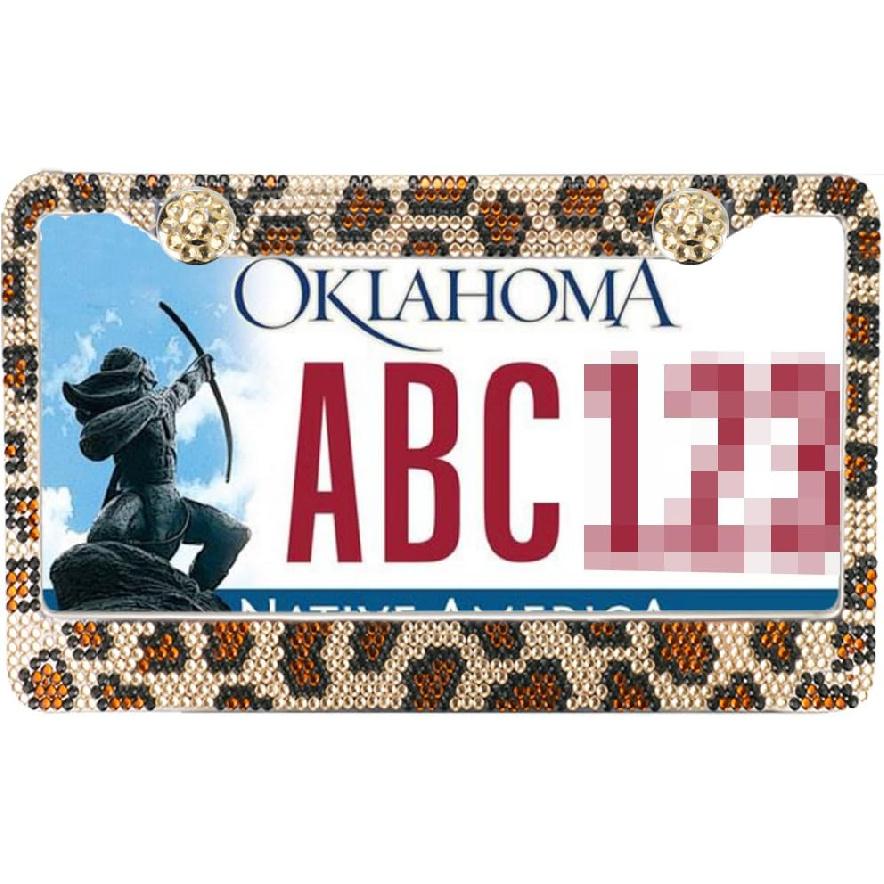 2PCS Auto Leopard License Plate Frame, Bling License Plate Frame, Stylish Rhinestone Leopard Car Accessories For Women