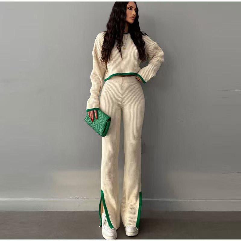

European & American Style Women s Fall/Winter Knitted Long-Sleeve Sweater and Pants Set One Size абрикосовый